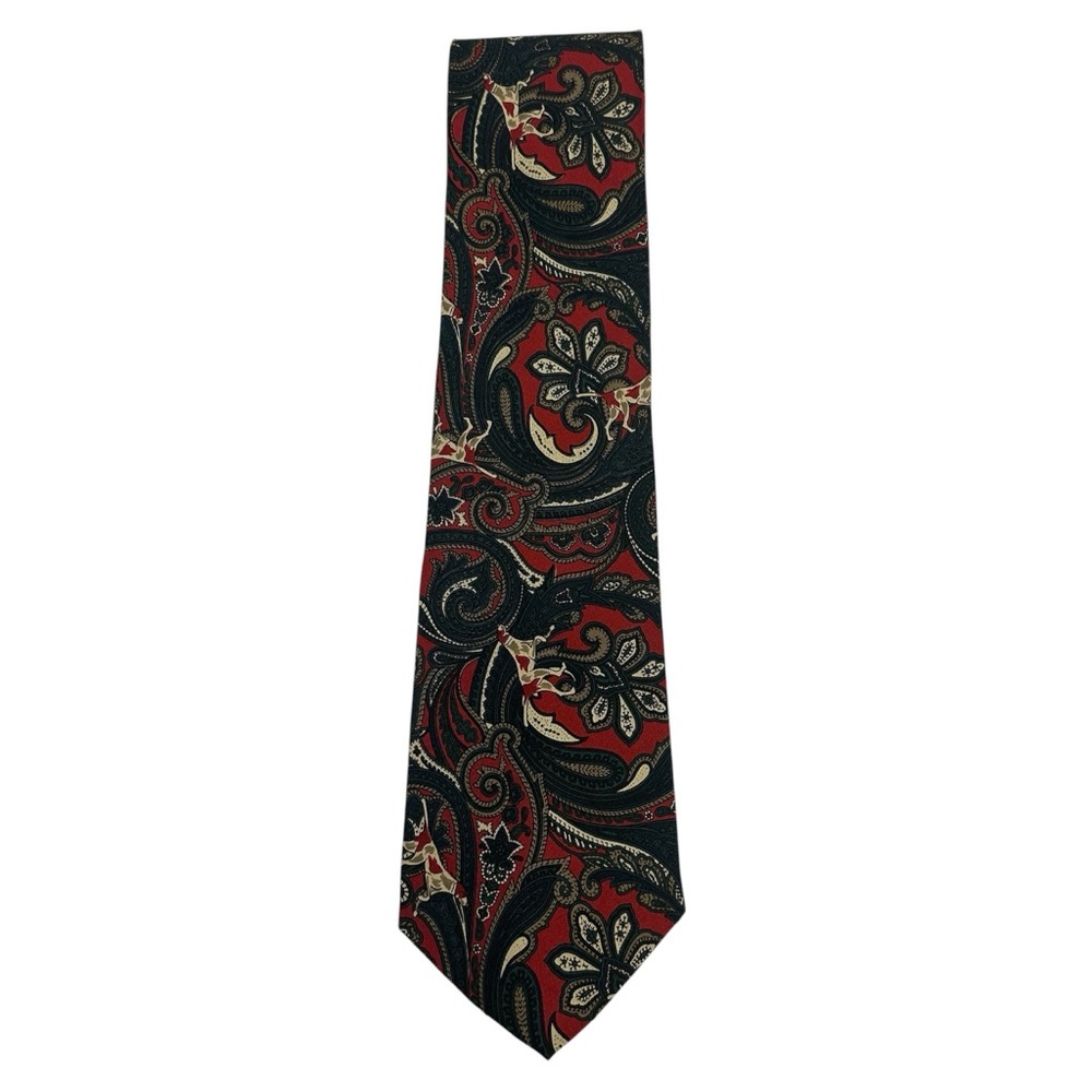 Vintage Christopher Dawes British Red Paisley Silk Tie With Brittany Spaniels